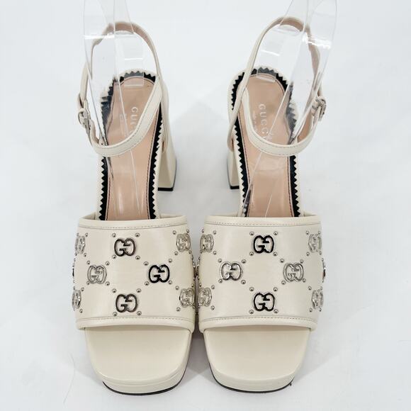Gucci Mystic White Janaya Interlocking GG Studs Ankle Strap Sandals EU 38.5 - Picture 6 of 16